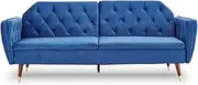Sarantino Beatrice Button Tufted Faux Velvet Sofa Bed, Blue