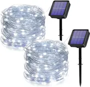 [2 Pack] 12M/40FT 120 LED Solar Fairy String Lights Outdoor Solar Lighting IP65 Waterproof for Home Garden Patio Wedding Party Xmas (White)