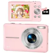 Digital Camera FHD 1080P Video Cam 16X Zoom Compact Point Selfie Shooting Portable Small for Kid Teen Student Boy Girl Senior Pink