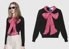 2K New Gucci 2017 Barbie Black Shiny Pink Bow Sweater 40 42 4 6 Top Jacket S M