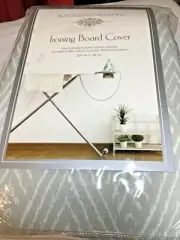 RAYMOND WAITES IRONING BOARD COVER AND PAD GRAY AND WHITE CHEVRON NIP