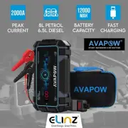 AVAPOW A9 PLUS 2000A Portable Car Jump Starter 12000mAh Power Bank LED Light Bag