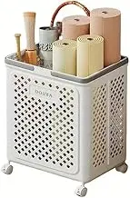 AIMALL Foldable Laundry Basket with Wheels, Large Capacity Breathable Storage Bin, Movable Dirty Clothes Hamper with Handles, Two Sizes (M/L), Beige or White