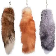 [Wedhapy] Therian Fox Tail Therian Tail, 3PCS 15.8 Inch Long Fox Accent with Clasp, Soft Fluffy Keychain, Hanging Tails for Handbag Backpack