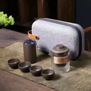 Travel Gongfu Tea Set Ceramic Chinese Kung Fu 1 Teapot with 4 Teacups Tea Cad