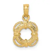 14k Yellow Gold 3-D Lifesaver Charm With Rope Trim Charm