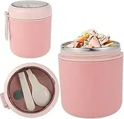 Insulated Food Jar with Spoon, Soup Food Flask，Stainless Steel Vacuum Food Soup Bottles That Keep Foods Hot, Insulated Food Container Wide Mouth Hot Food Jar(pink 530ml)