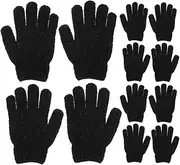 [Baluue] 6 Pairs Exfoliating Shower Scrubbing Gloves Dual Sided Bath Mitts for Body Scrub Dead Skin Removal Elastic Fit for All Hand Black Spa Gloves for Smooth Skin Care
