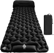 Outbee Sleeping Mat with Integrated Foot Pump & Head Cushion - Self-Inflating Air Mattress for 1 Person - 195 x 60 cm - Includes Carry Bag - Black - Ultralight & Compact for Camping & Outdoor