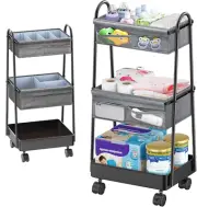 3-Tier Rolling Baby Diaper Cart Organizer with Wheels – Nursery Storage**