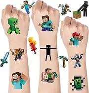 40pcs Minecraft birthday decorations，minecraft stickers,Temporary Tattoo for Kids, Tattoo Waterproof My World Pixels Birthday Party Supplies Pixels Style Party Favors for Kids Boys Girls