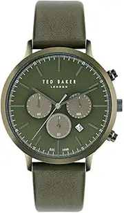 [TED BAKER] Men's Haarvin IP Military Green Case, Military Green Dial, Military Green Leather Strap BKPHAF406 Dress Watch, Green, 44mm