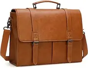 Leather Messenger Bag for Men 15.6 Inch Vintage Mens Briefcase Waterproof Laptop Bag Large Satchel Shoulder Bag Office Work Business College Computer Bag, Brown