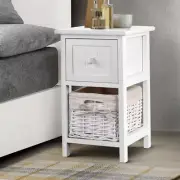 2 PCS Nightstand Bedside Table Drawer Under Shelf Storage With Wicker Basket
