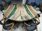 CUSTOM WOOD & GREEN CRYSTAL EPOXY COFFEE TABLE, CENTER TABLE With Legs