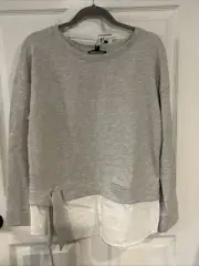 SANCTUARY White/Gray Peasant Tassel Tie Popover Blouse NWT Sz S