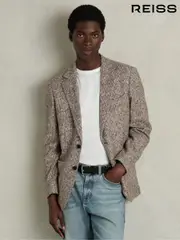 Reiss Oatmeal Mineral Tweed Single-Breasted Blazer with Wool (AA1977) | $610
