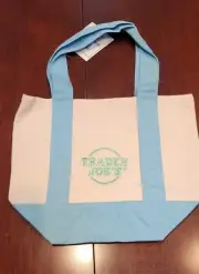 Trader Joe's RARE Embroidered BLUE PASTEL MINI CANVAS TOTE BAG (1 bag)