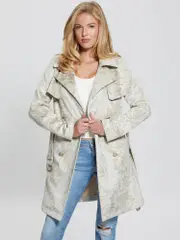 GUESS Women's Beige Vilma Suede Trench Coat Size: XS, Elastane