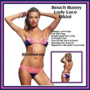 NWOT Beach Bunny Pink and Blue Lady Lace Triangle Top & Skimpy Bottom