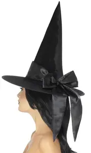 Deluxe Black Velvet Witch Hat with Black Satin Bow