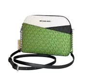 MICHAEL KORS JET SET TRAVEL DOME SHOULDER CROSSBODY BAG JUNGLE GREEN MULTI