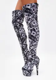 [Pleaser] Money Print Adore Thigh High Boots