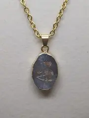 GENUINE LABRADORITE Crystal With Gold Flower Print Pendant Necklace 18"