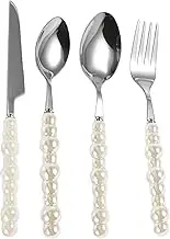 Housoutil Pearl Ceramic Handle Tableware, 1set Stainless Steel Tableware, Creative Western Silverware Set