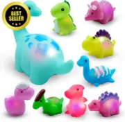 9PCS LED LightUp Dinosaur Bath Toys,Floating Rubber Bathtub Toy for Baby&Toddler