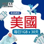 【AOTEX 奧特克斯】30天美國上網卡每日1GB高速流量SIM卡(高速4G/5G網路卡SIM卡預付卡)