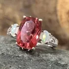 Salmon Quartz, Opal, garnet Gemstone Platinum Over Sterling Silver Ring (Size 7.