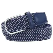 Multicolored Elastic Woven Golf Belts for Waist Size 32"-35" A-blue and White
