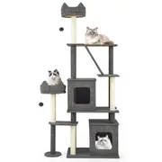 Costway 1.8m Tall Cat Tree Multi-Level Large Cat Tower w/Scratching Posts Modern Climbing Stand Grey