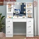 Makeup Dressing Table Set w/ 7 Drawers Hollywood LED Mirror Vanity Table Dresser