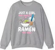 [X.Style] Just a Girl who Loves Ramen and Boba Bubble Tea Tea Japanese ds029 Sweater Grey 3XL