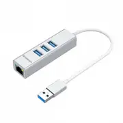 Simplecom Chn420 Silver Aluminium 3 Port Superspeed Usb Hub With Gigabit Etherne