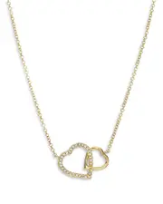 Zoe Lev 14K Yellow Gold Diamond Double Heart Pendant Necklace, 16-18