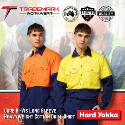 Hard Yakka Mens Hi-Vis Heavyweight Cotton Work Shirt (Y04605) S-5XL RRP$59.95