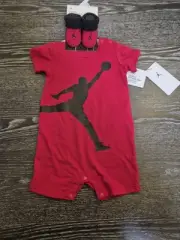 Nike Jordan 2-Piece Baby Set 0-6M Bodysuit & Booties Red Black Jumpman Logo NWT