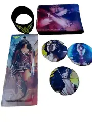 Wonder Woman Lot 6 piece .Wallet , Pins, BRACELET & Necklace