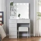 White Makeup Vanity with Mirror and 10 LED Lights,Vanity Makeup Table With Stool
