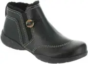 Clarks Womens Roseville Aster Black Leather Ankle Boots Button NEW 6 N