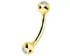 (2pc) 16g Curved Barbell w Clear Gems Gold (24k) Plated over 316l surgical steel