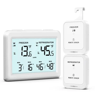 KeeKit Fridge Thermometer, 3.7in HD LCD Screen Refrigerator Thermometer with ...