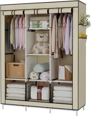 Portable Wardrobe Closet Clothes Organizer Non-Woven Fabric Cover with 6 Storage