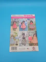 Simplicity Pattern 1220 Doll Clothes for 18" Doll Dress Jacket Shawl Uncut