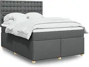 Box Spring Bed Frame Queen Platform Size, Dark Grey Fabric with Adjustable Headboard, Wood Base Storage, Includes Mattress and LED Lighting