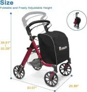 FlyingJoy Red Rollator Walker-4-Wheels Trolley
