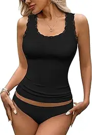 [Rooscier] Women's Lace Camisole Tank Tops Soft Stretch Ribbed Modal Cami Undershirt